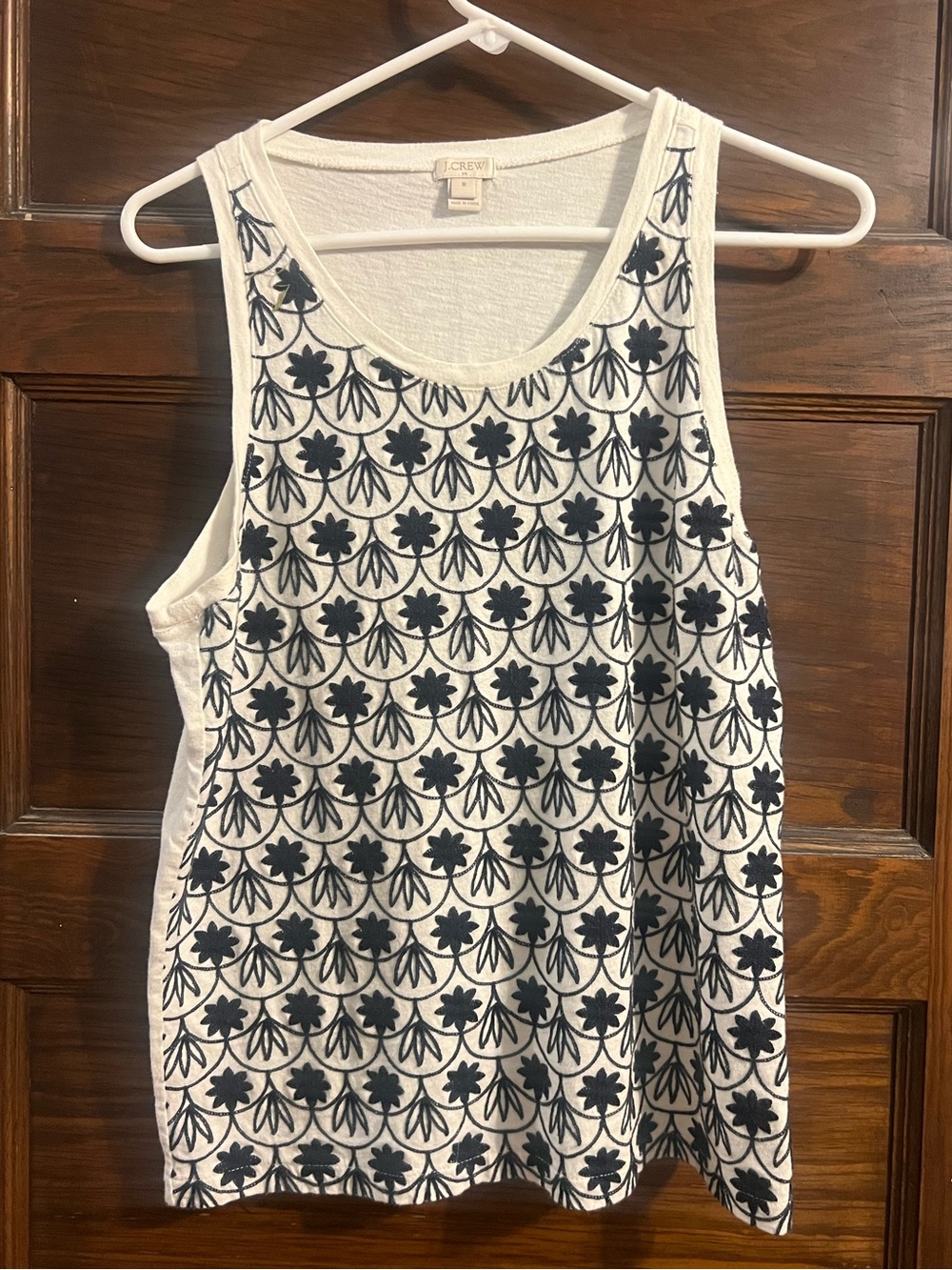 J. Crew Sleeveless Embroidered Tank Top in White and Navy